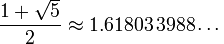 math calculation of Phi = 1 + the square root of 5, then divide by 2